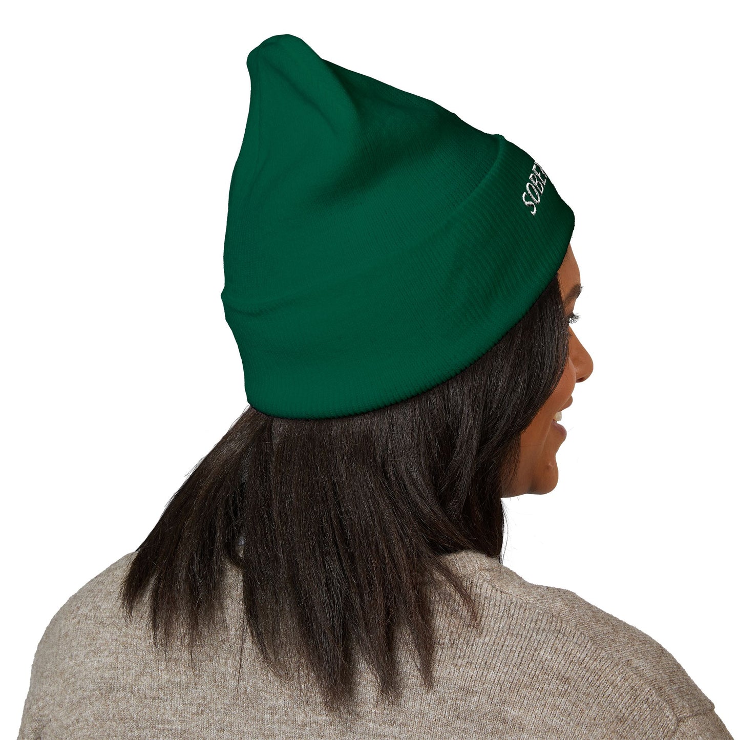 Sober Society Embroidered Cuffed Beanie — Yellow Recovery Knit Hat