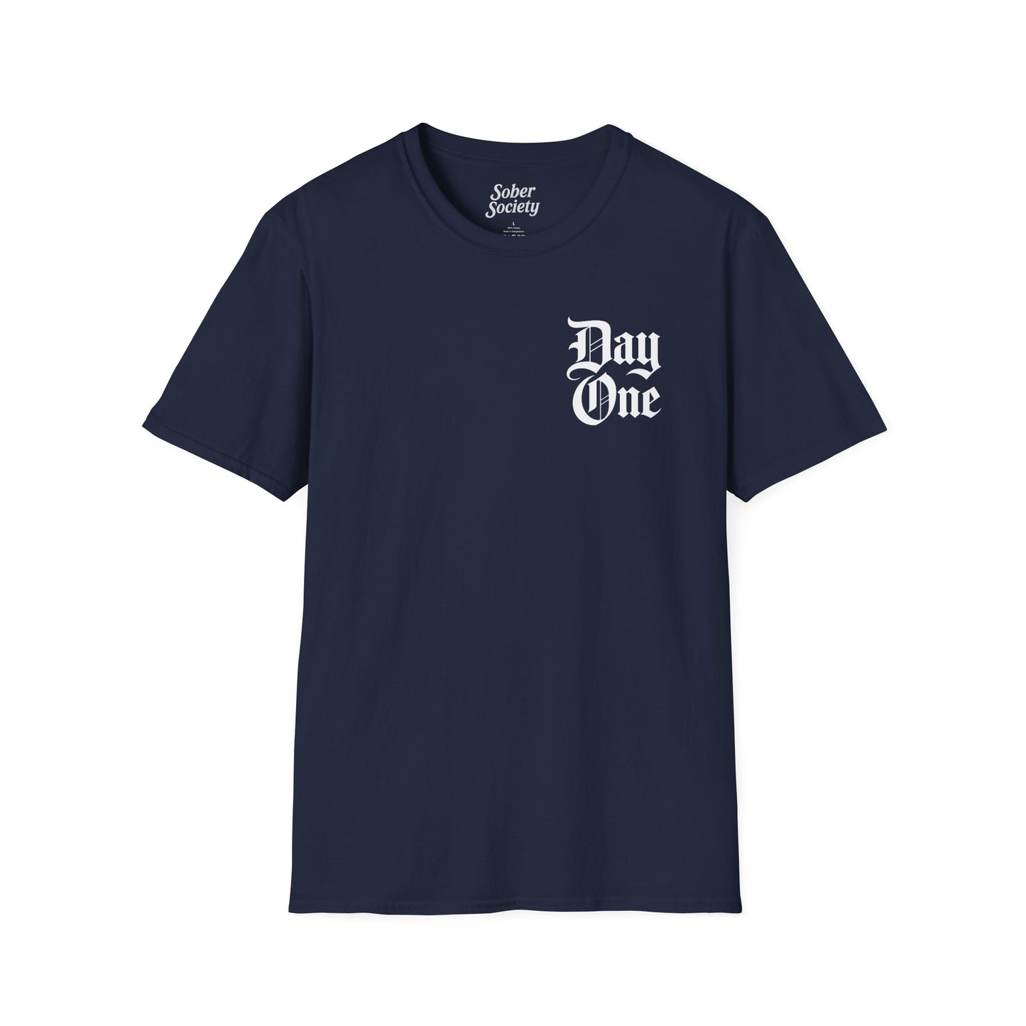 Day One T-Shirt – Gothic Chest Print, Minimal Black Tee for Everyday Wear