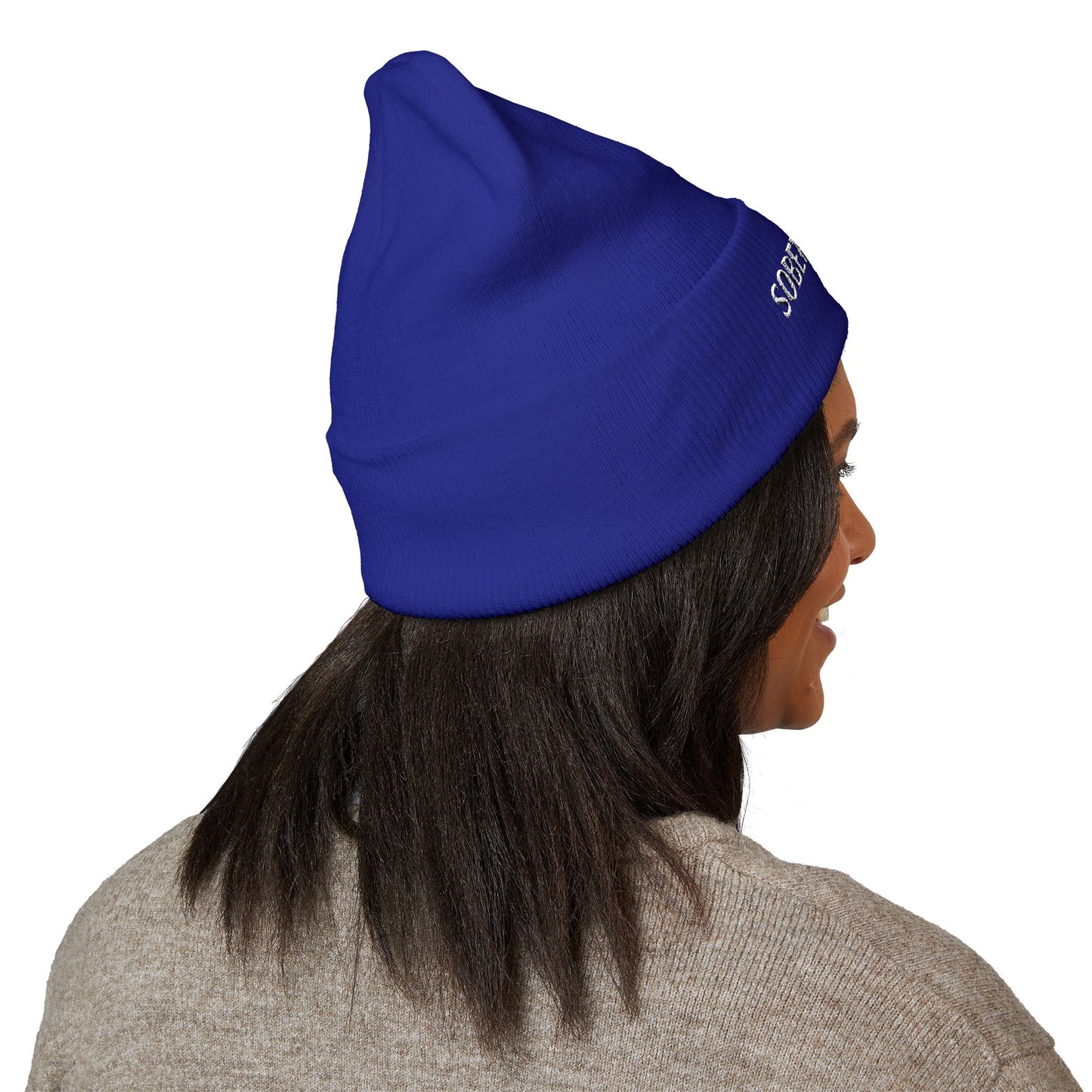 Sober Society Embroidered Cuffed Beanie — Yellow Recovery Knit Hat