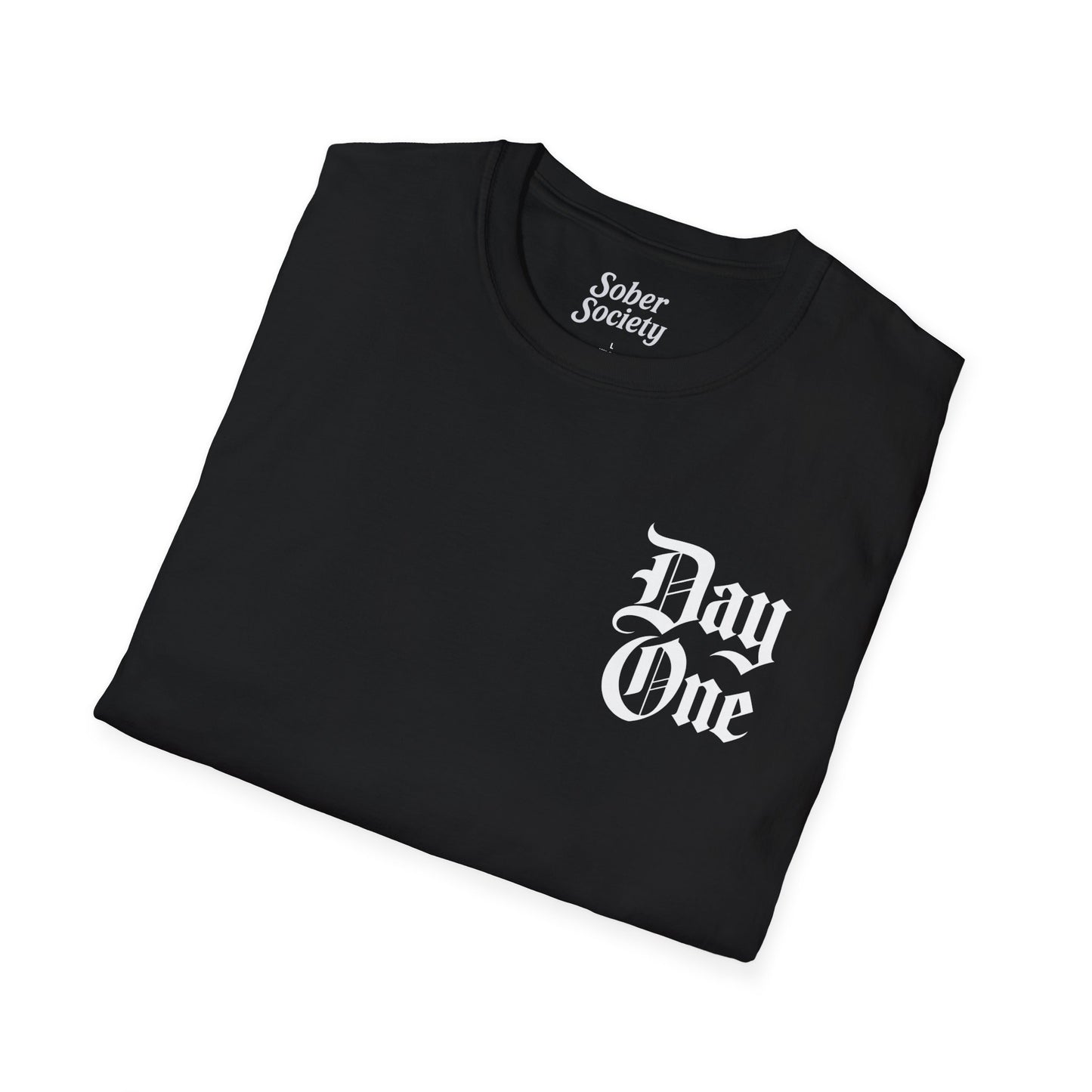 Day One T-Shirt – Gothic Chest Print, Minimal Black Tee for Everyday Wear